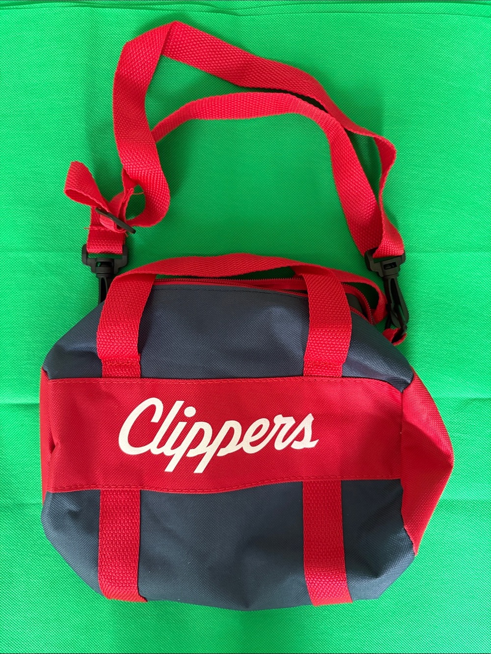 Red and Navy Duffel Bag with Adjustable Strap